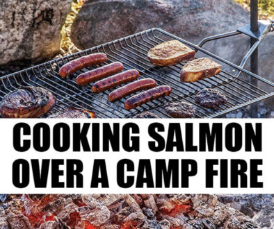 cooking salmon over a campfire
