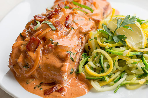 salmon with bacon tomato cream sauce