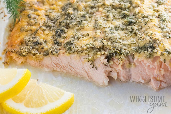 keto baked lemon herb parmesan crusted salmon recipe